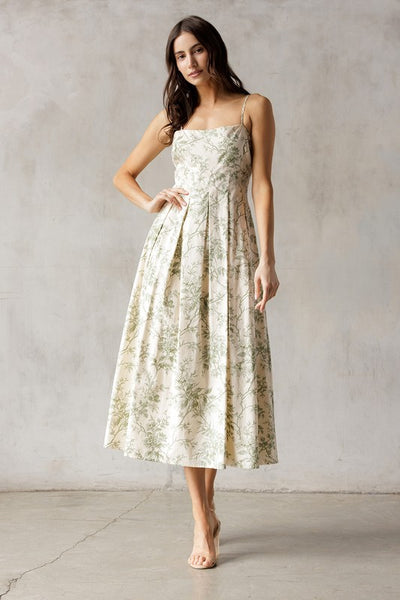 Ysabella Green Floral Midi Dress