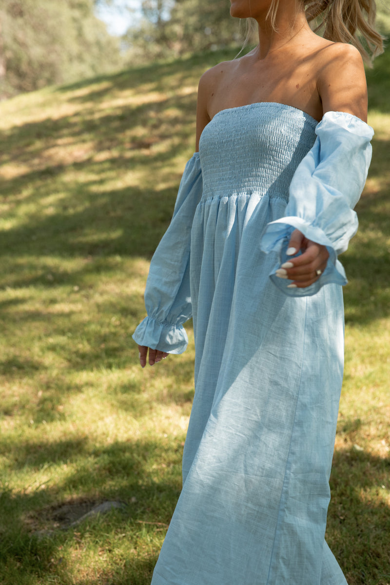 Christen Powder Blue Cotton Dress - LLACIE 