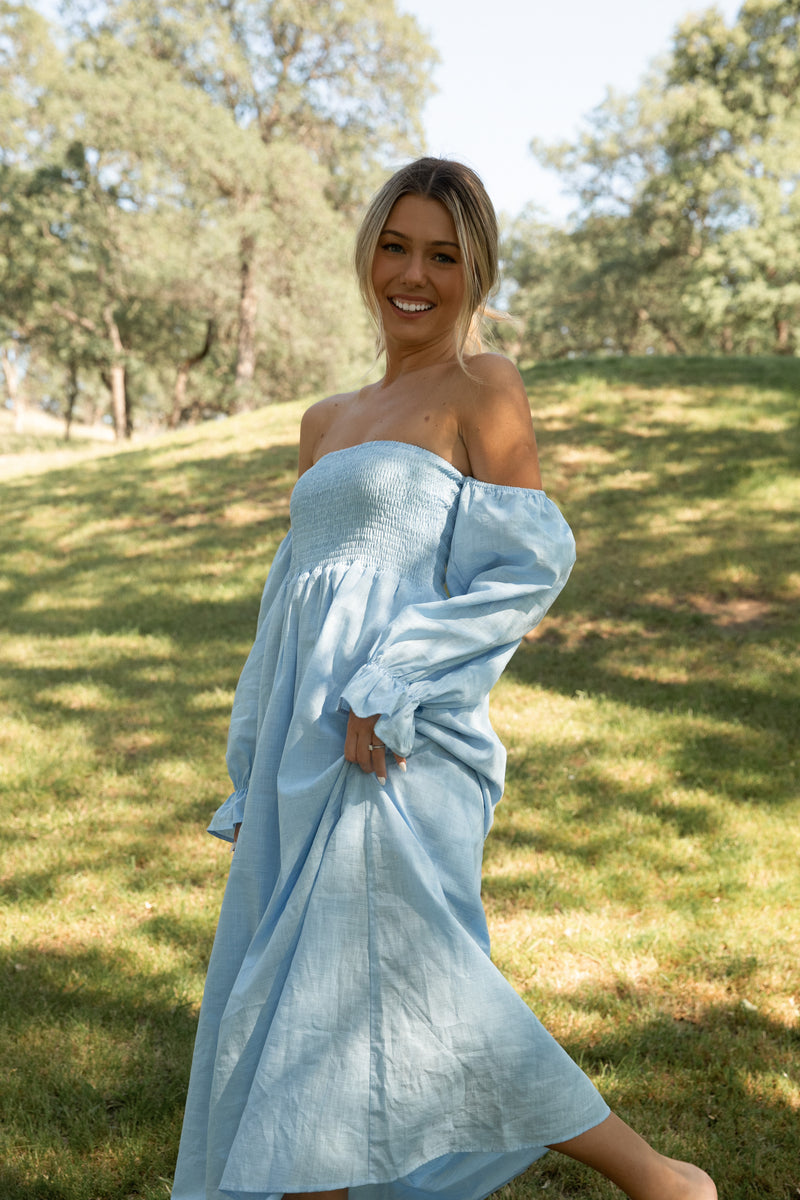 Christen Powder Blue Cotton Dress - LLACIE 